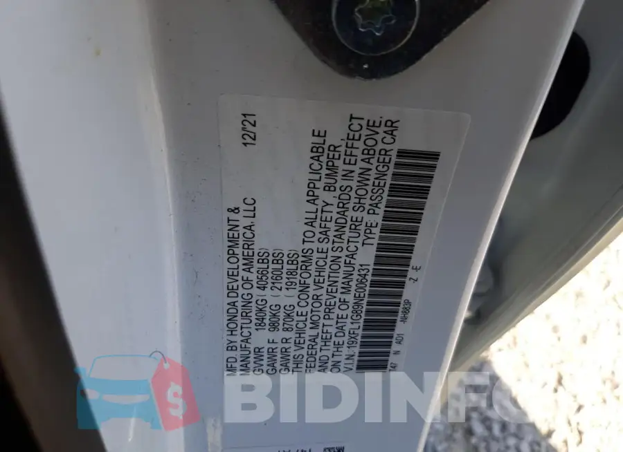 19XFL1G89NE006431 Photo# 13