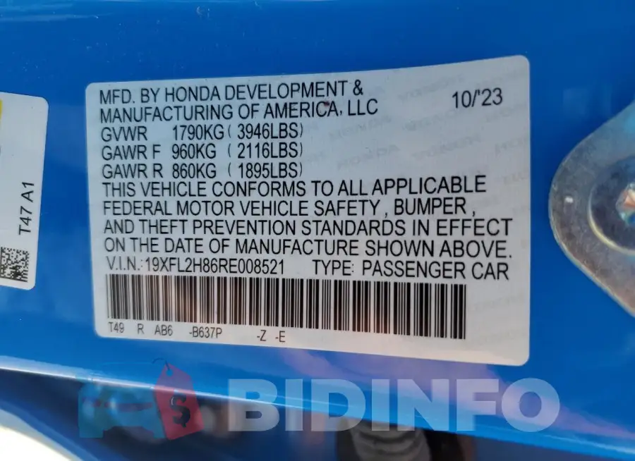 19XFL2H86RE008521 Photo# 13