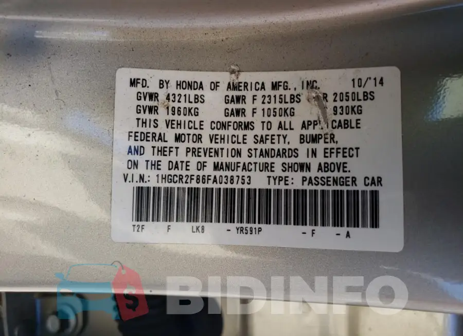 1HGCR2F86FA038753 Photo# 13