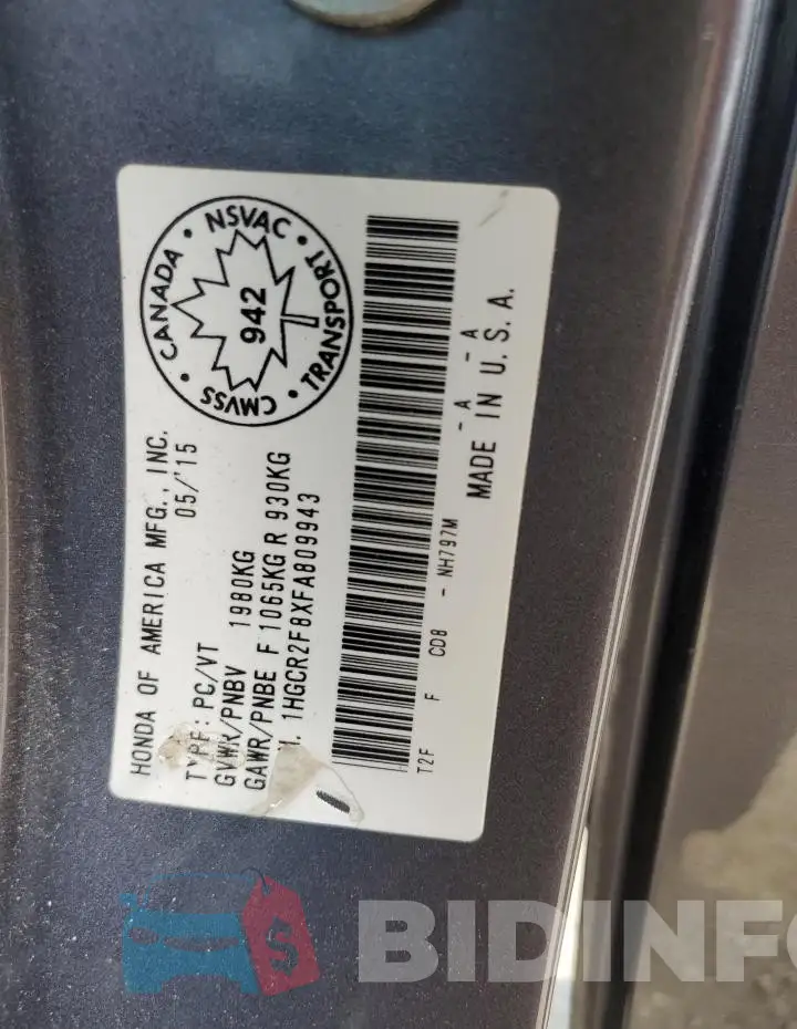 1HGCR2F8XFA809943 Photo# 12