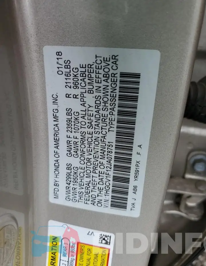 1HGCV1F12JA078751 Photo# 12