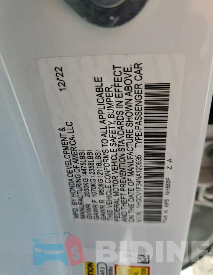 1HGCV1F34NA120635 Photo# 12