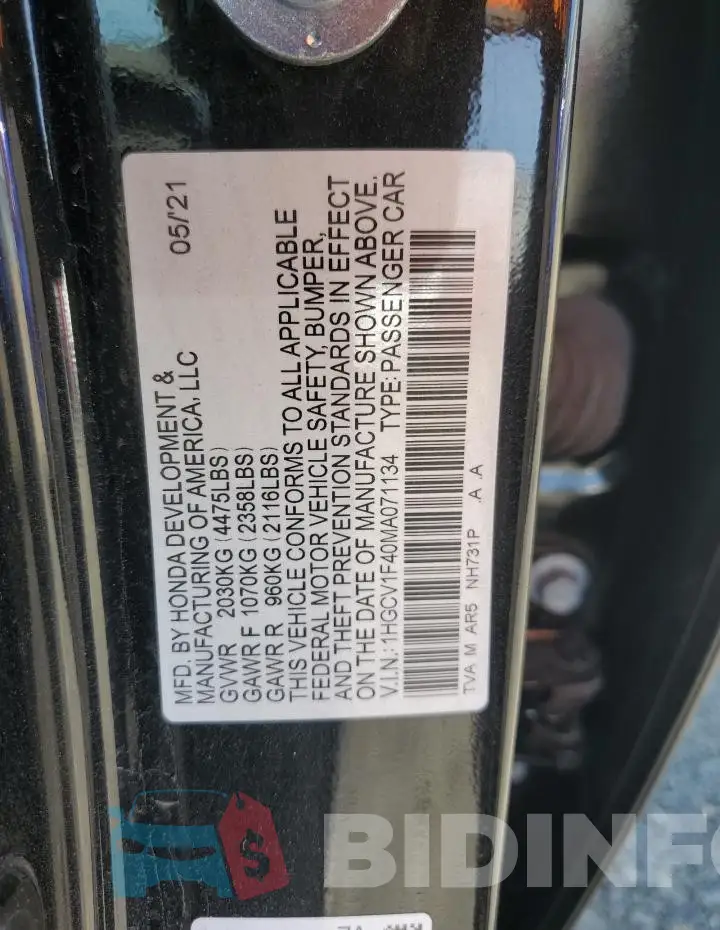 1HGCV1F40MA071134 Photo# 12