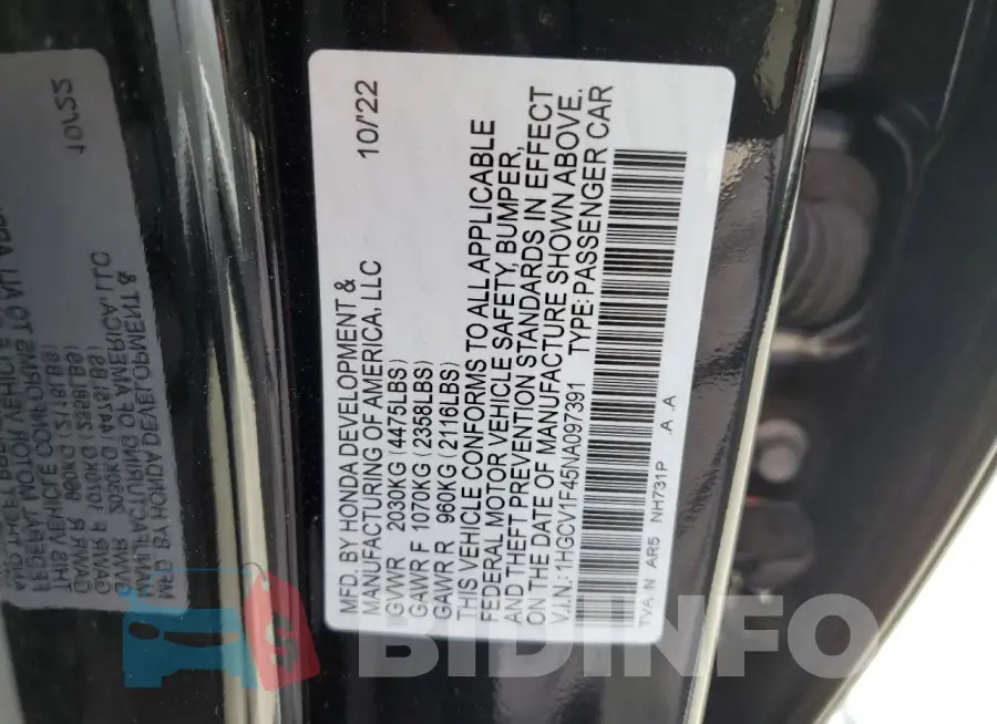 1HGCV1F45NA097391 Photo# 12