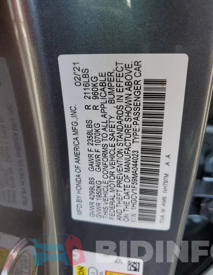 1HGCV1F59MA044023 Photo# 12