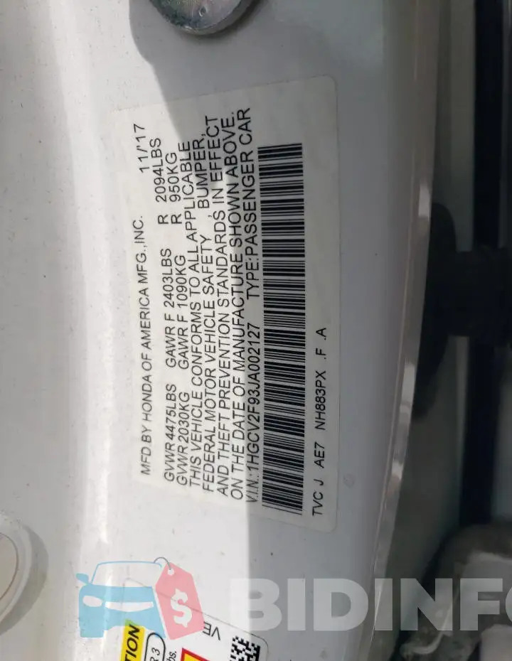 1HGCV2F93JA002127 Photo# 12