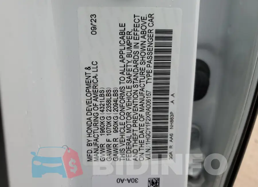 1HGCY1F2XRA006157 Photo# 12