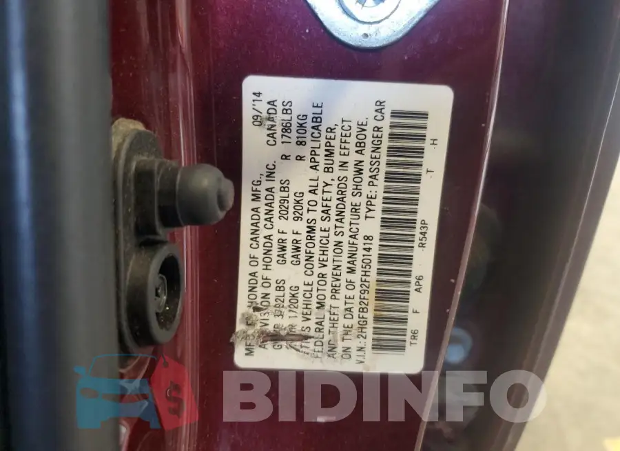 2HGFB2F92FH501418 Photo# 13