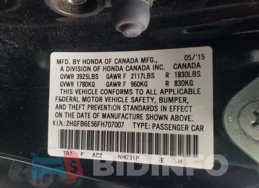 2HGFB6E56FH707007 Photo# 13