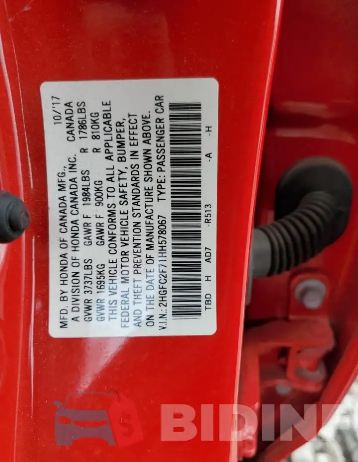 2HGFC2F71HH578067 Photo# 12