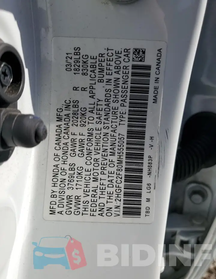 2HGFC2F80MH555057 Photo# 12