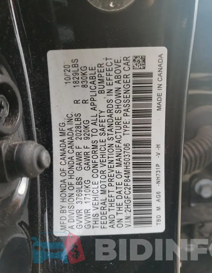 2HGFC2F84MH503706 Photo# 12