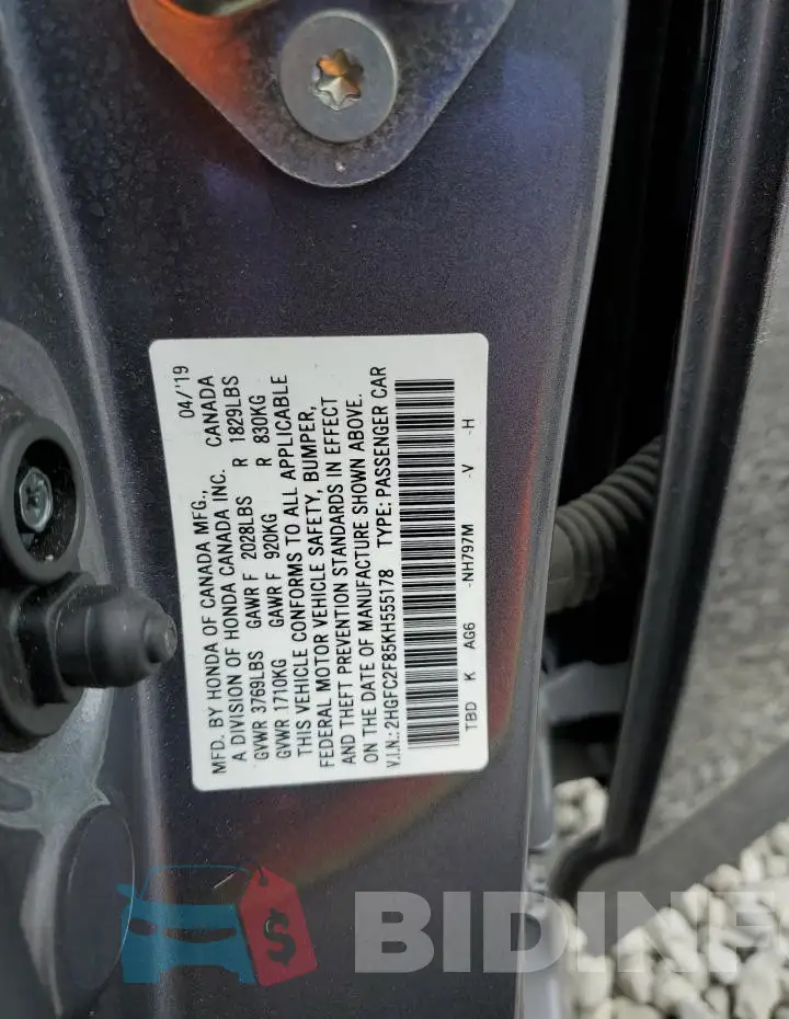 2HGFC2F85KH555178 Photo# 12