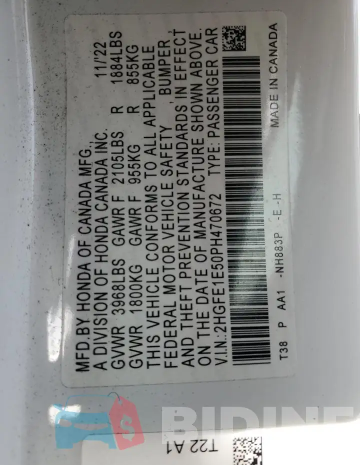2HGFE1E50PH470672 Photo# 12