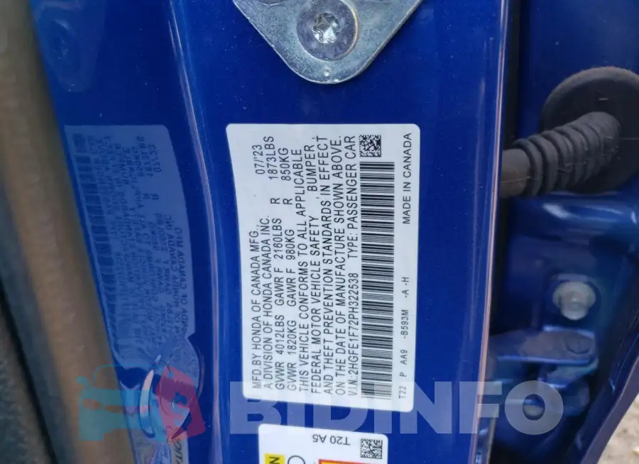 2HGFE1F72PH322538 Photo# 12