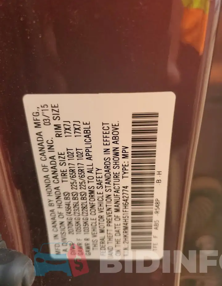 2HKRM4H51FH642774 Photo# 13
