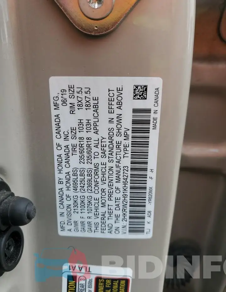 2HKRW2H91KH642723 Photo# 13