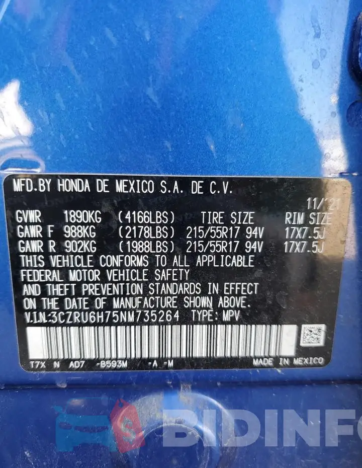 3CZRU6H75NM735264 Photo# 12