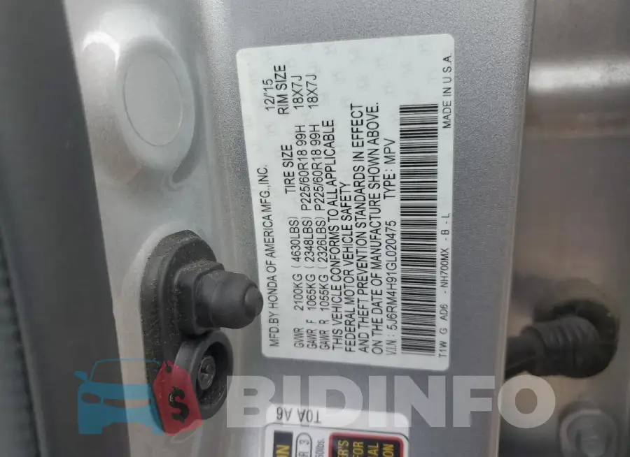 5J6RM4H91GL020475 Photo# 13