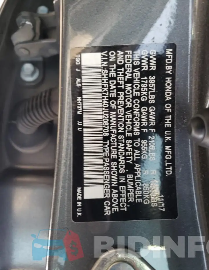 SHHFK7H40JU208708 Photo# 12