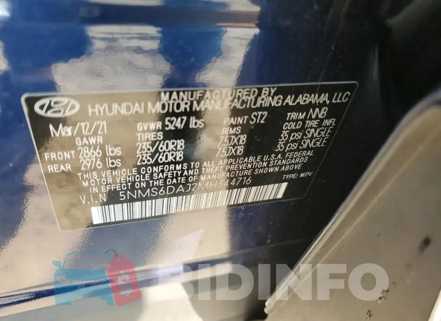 5NMS6DAJ2MH344716 Photo# 13