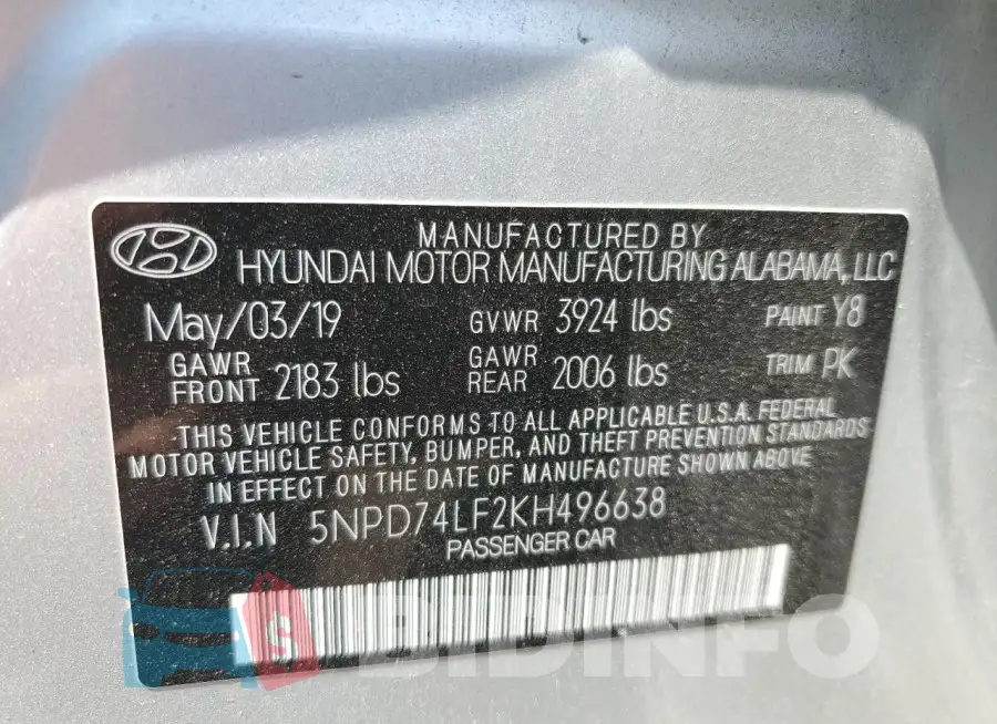 5NPD74LF2KH496638 Photo# 12