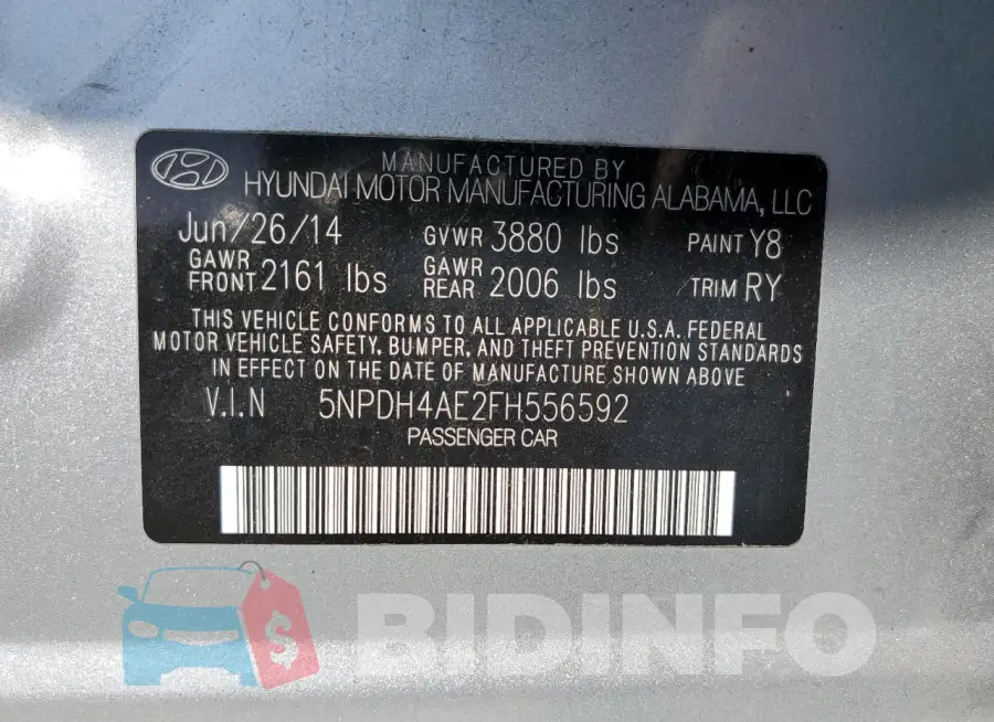 5NPDH4AE2FH556592 Photo# 12