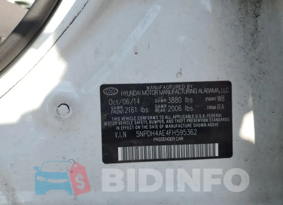 5NPDH4AE4FH595362 Photo# 12