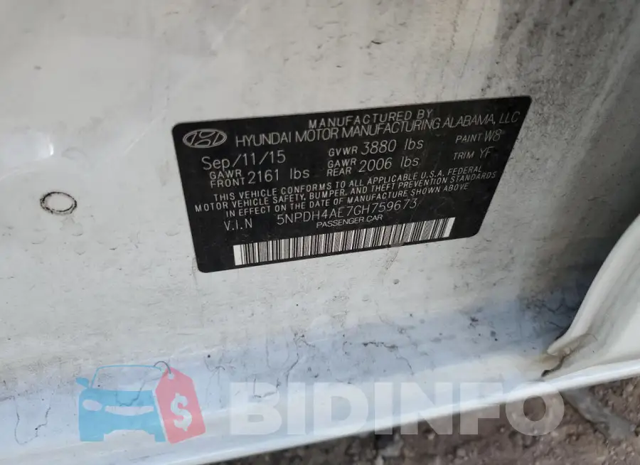 5NPDH4AE7GH759673 Photo# 12