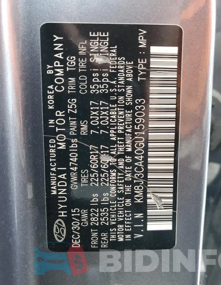 KM8J3CA40GU159033 Photo# 13