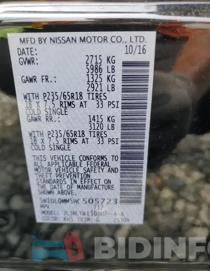 5N1DL0MM5HC505723 Photo# 13