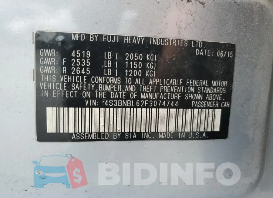 4S3BNBL62F3074744 Photo# 13