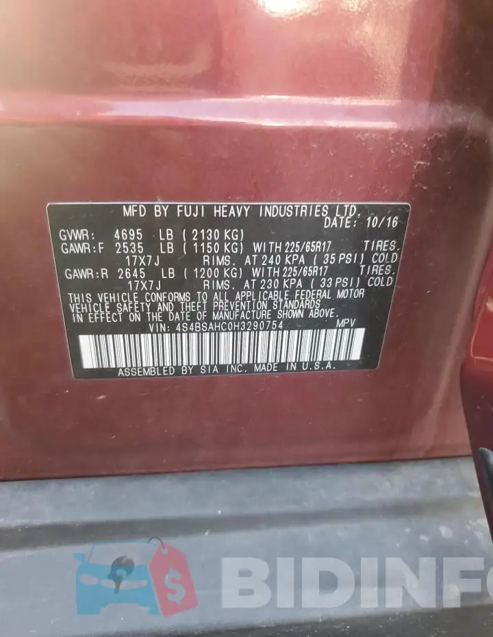 4S4BSAHC0H3290754 Photo# 12