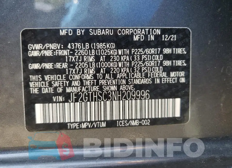 JF2GTHSC3NH209996 Photo# 12