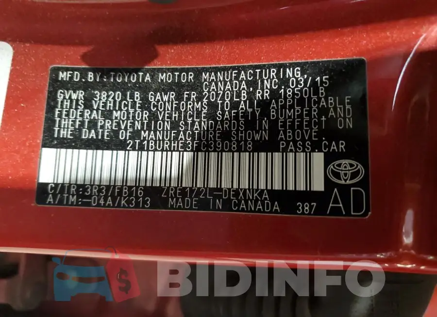 2T1BURHE3FC390818 Photo# 12
