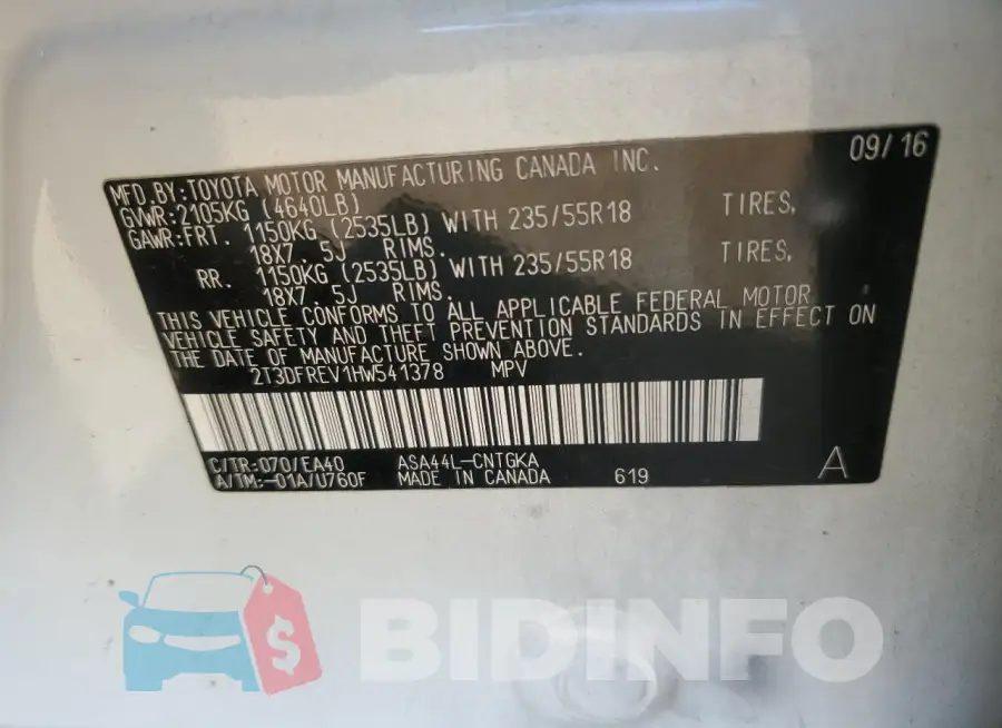 2T3DFREV1HW541378 Photo# 13
