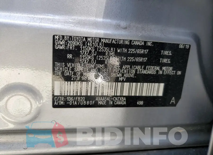 2T3F1RFV9KC018365 Photo# 13