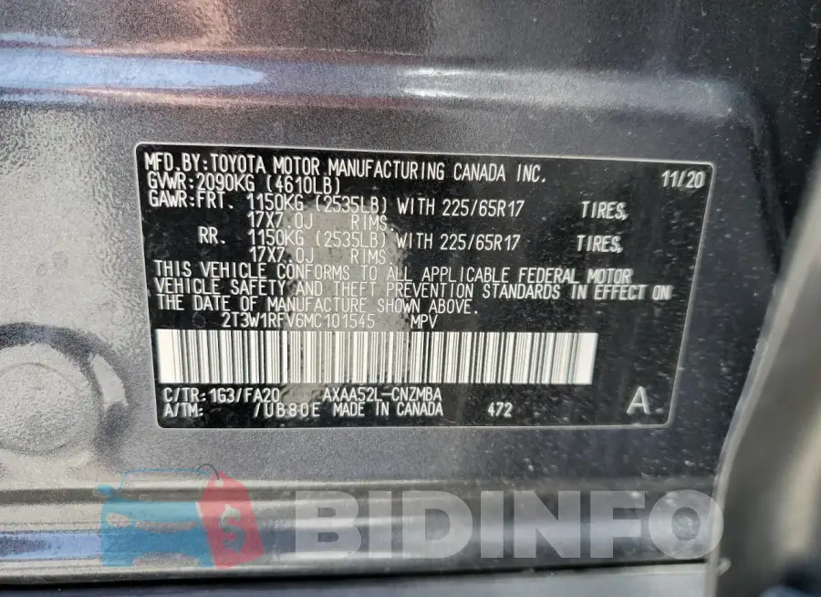 2T3W1RFV6MC101545 Photo# 14