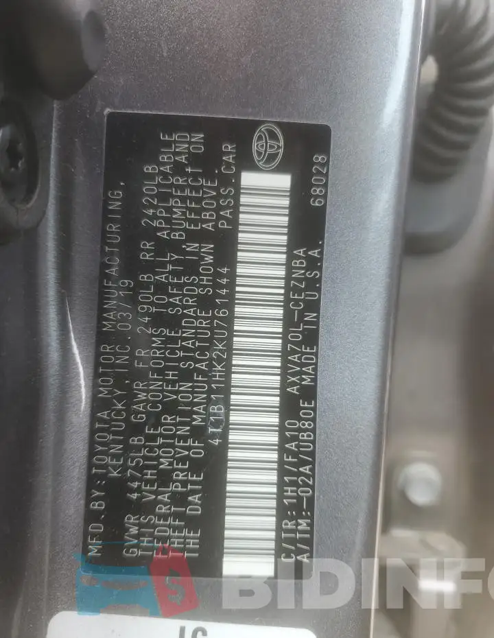 4T1B11HK2KU761444 Photo# 12