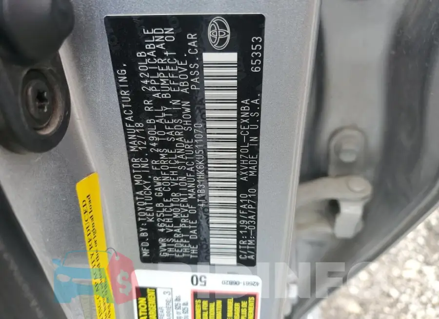4T1B31HK6KU511070 Photo# 12