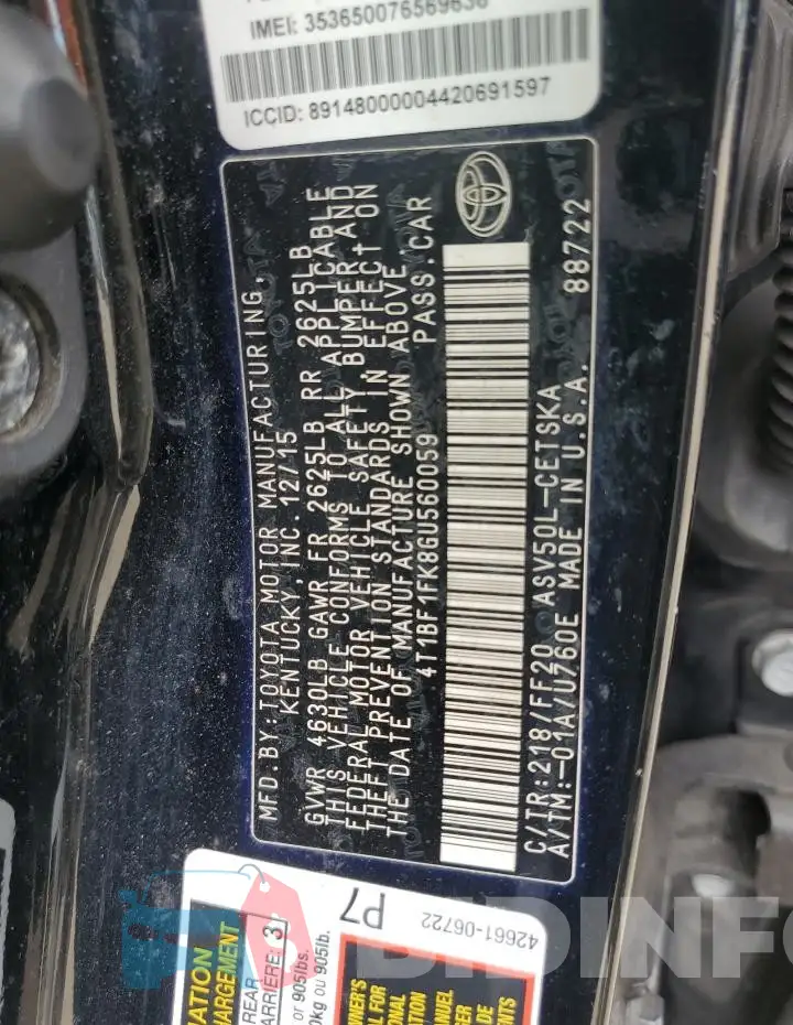 4T1BF1FK8GU560059 Photo# 12