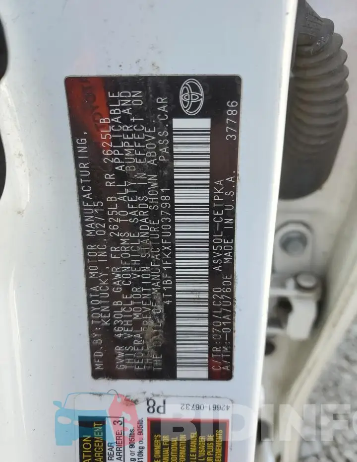 4T1BF1FKXFU037981 Photo# 12