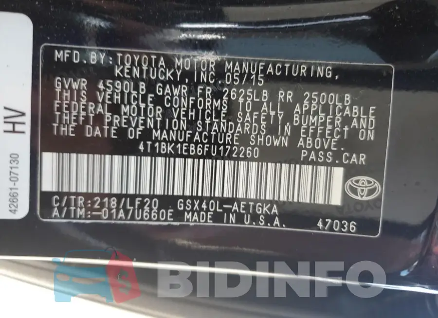 4T1BK1EB6FU172260 Photo# 12