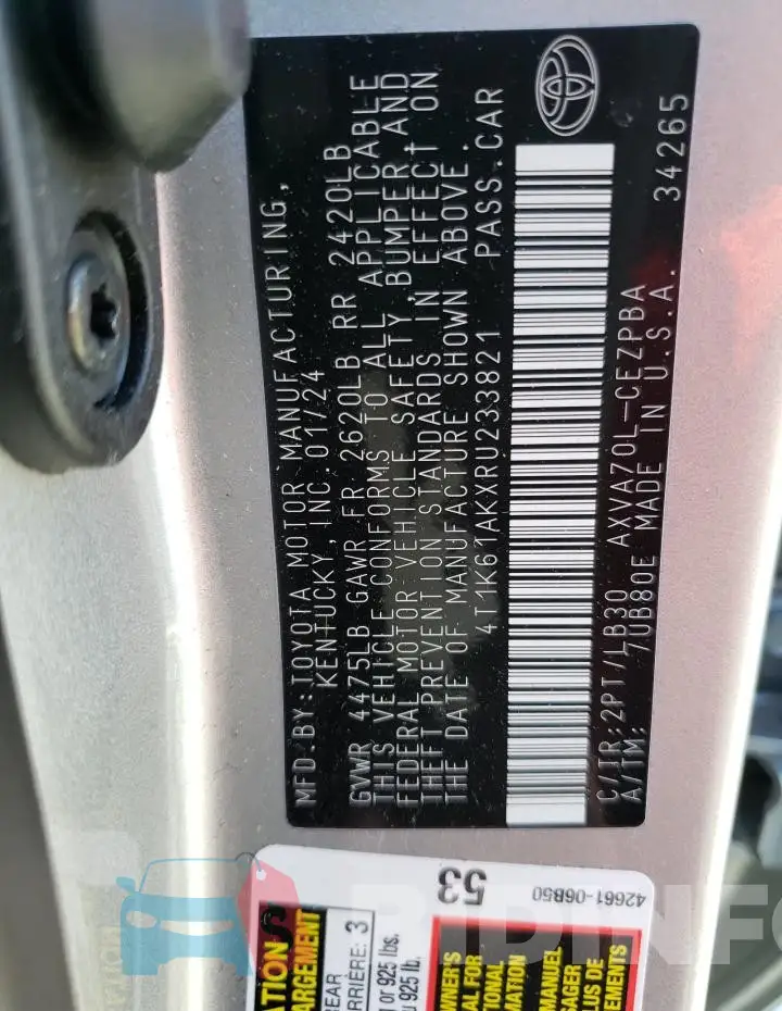 4T1K61AKXRU233821 Photo# 12
