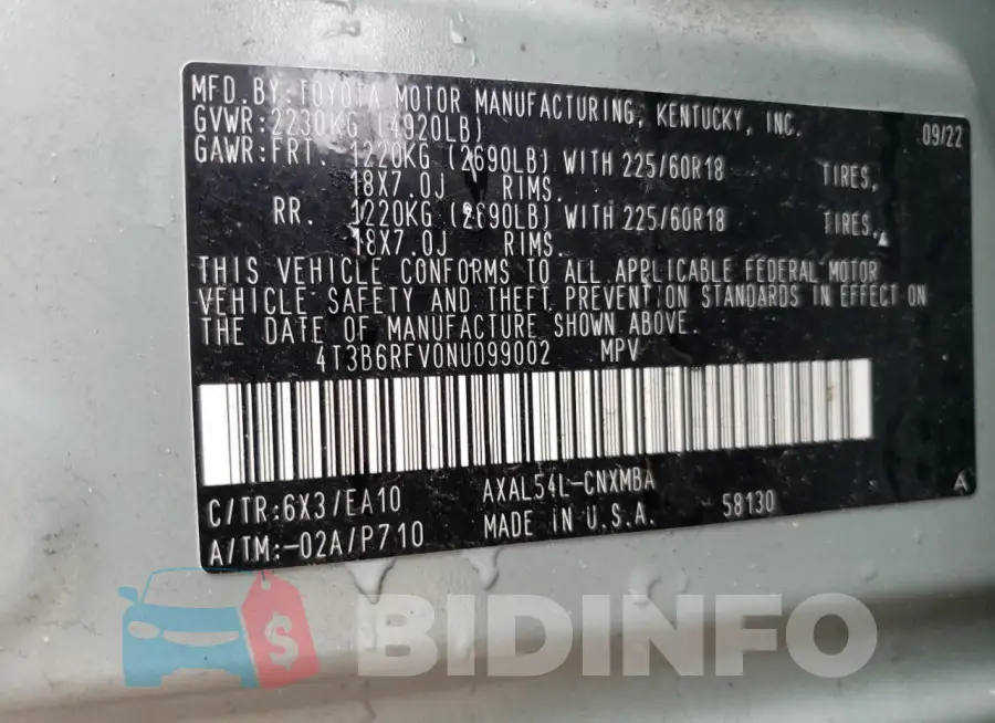 4T3B6RFV0NU099002 Photo# 12