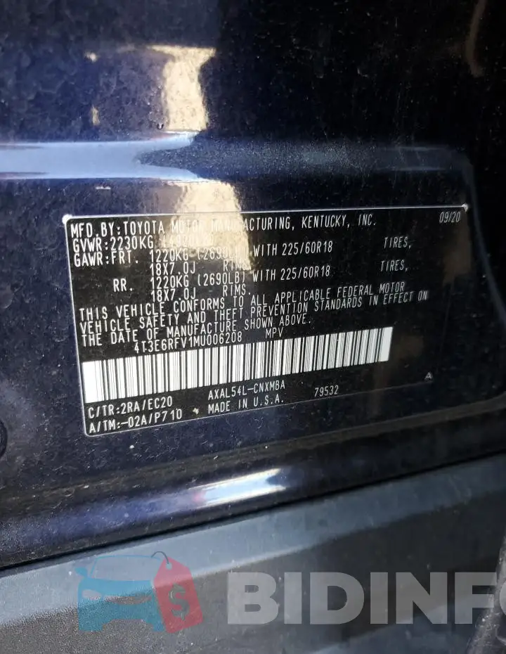 4T3E6RFV1MU006208 Photo# 12