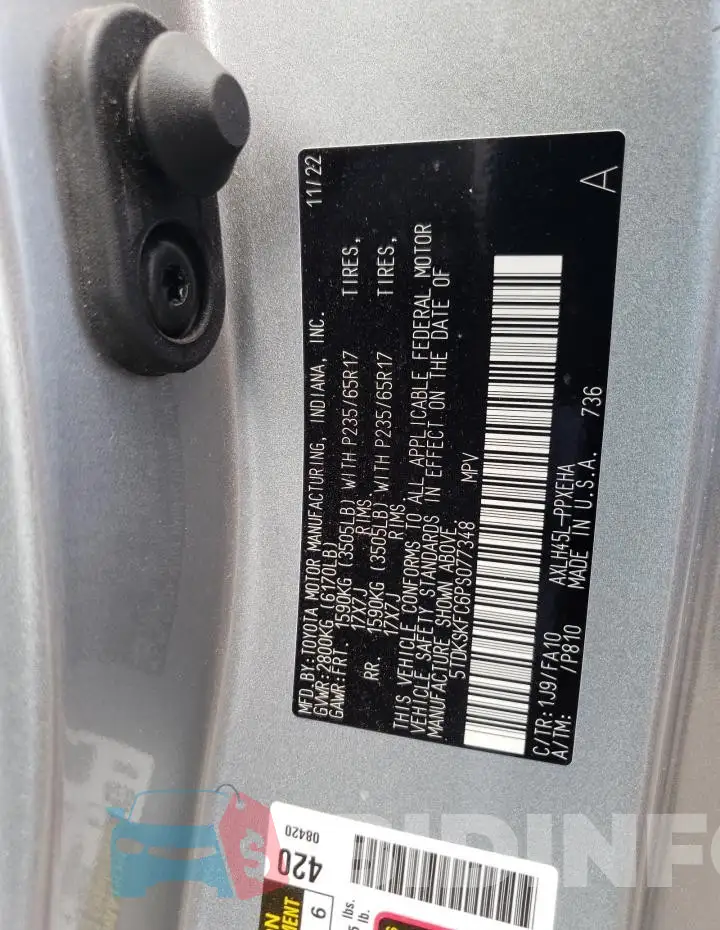 5TDKSKFC6PS077348 Photo# 13