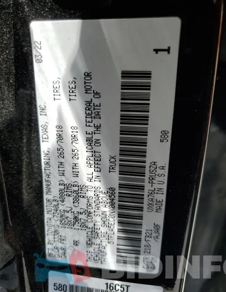 5TFLA5EC0NX004560 Photo# 12