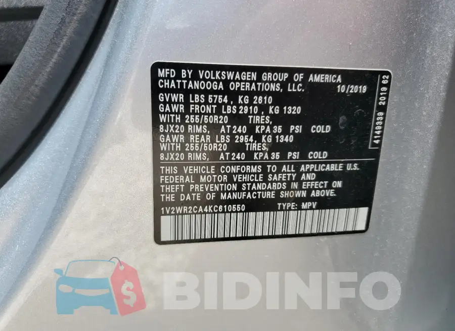 1V2WR2CA4KC610550 Photo# 13