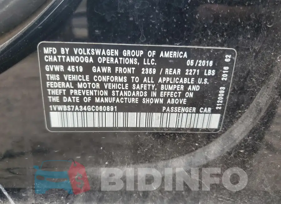 1VWBS7A34GC060891 Photo# 12
